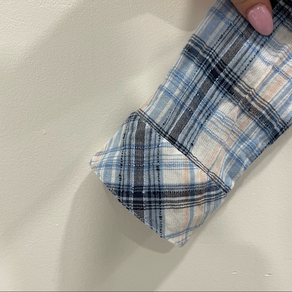 Soft Joie Plaid Button Up Shirt Lightweight XS Blue Black Textured - Picture 4 of 14